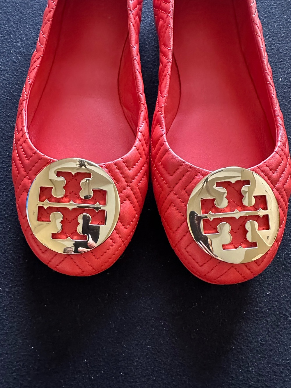 Like New! Tory Burch Minnie Quilted Travel Ballet | Size 7 | Bright Samba/Gold
